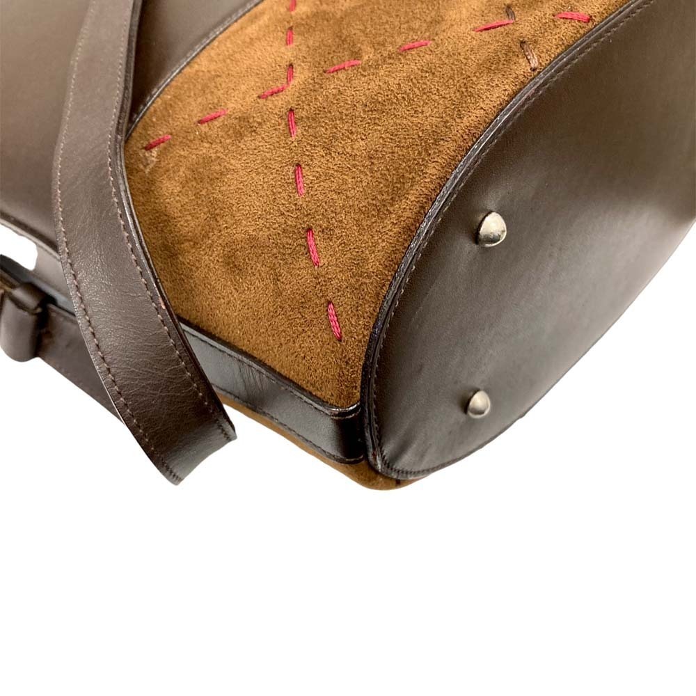 Burberry Shoulder Bag Brown Leather Suede Check Stitching - Picture 7 of 9